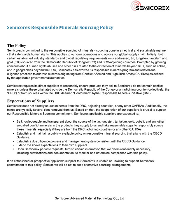 Semicorex Responsible Minerals Sourcing Policy